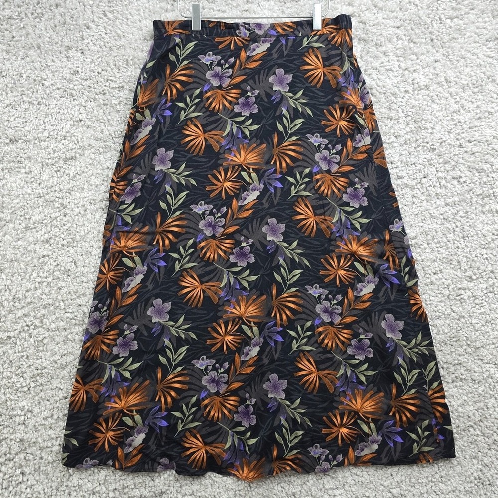 Sag Harbor Floral Maxi Skirt Womens Medium Black Orange Tropical Rayon